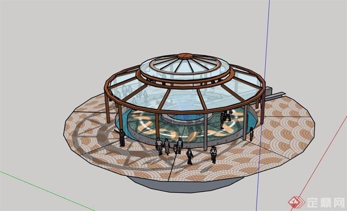 圆形玻璃休闲亭设计cad施工图