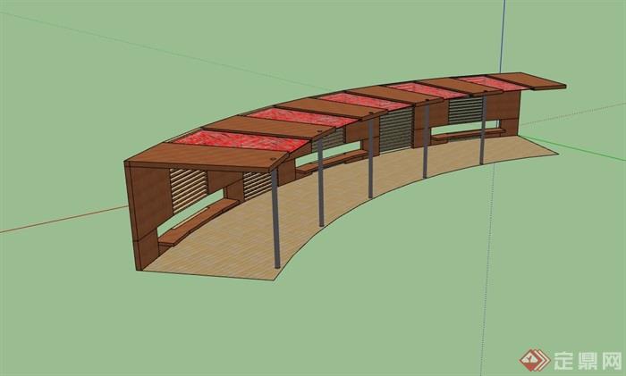 現代園林景觀休閒廊架su模型