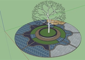 详细的种植树池及地面铺装设计SU(草图大师)模型