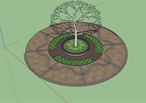 地面铺装、种植树池设计SU(草图大师)模型