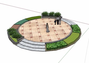 种植池及地面铺装设计SU(草图大师)模型