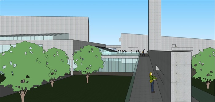 现代大型简约体块穿插组合式清水混凝土城市文化中心建筑群规划博物展览馆(9)