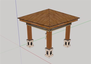 中式全木质详细的凉亭设计SU(草图大师)模型
