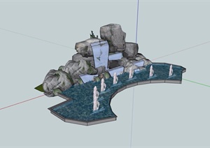 假山水池景观设计SU(草图大师)模型