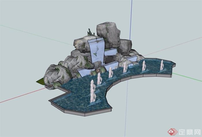 假山水池景观设计su模型