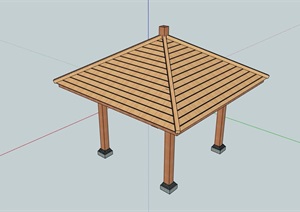 全木质详细的亭子素材设计SU(草图大师)模型