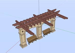 廊架及靠椅素材设计SU(草图大师)模型