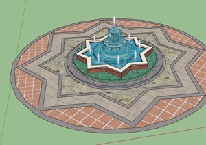 详细的喷泉水池景观设计SU(草图大师)模型