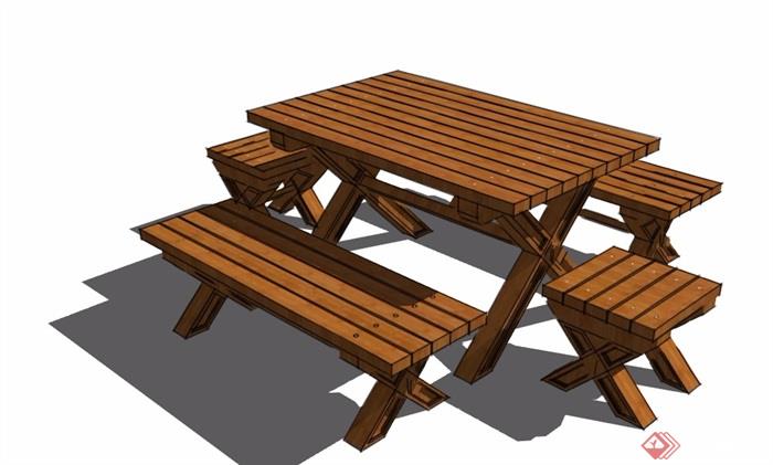 园林景观全木质桌凳素材设计su模型