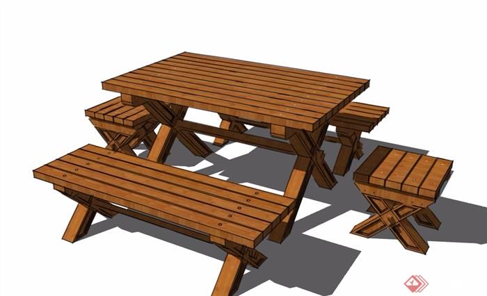 园林景观全木质桌凳素材设计su模型
