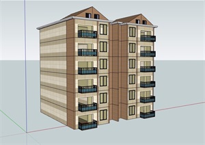 六层带电梯住宅建筑设计SU(草图大师)模型