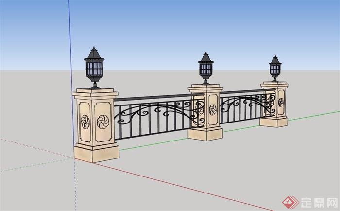 欧式风格铁艺栏杆围栏su模型