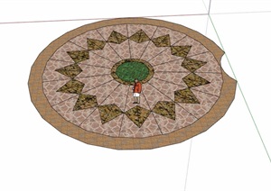 详细的圆形地面铺装设计SU(草图大师)模型
