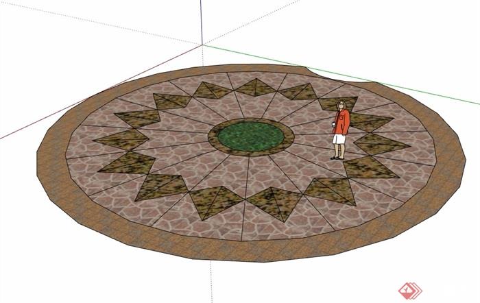详细的圆形地面铺装设计su模型