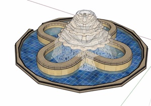 欧式圆形详细完整的喷泉水池设计SU(草图大师)模型