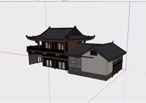 古典中式风格两层商铺建筑SU(草图大师)模型
