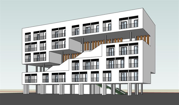 现代创意减法式体块挖空嵌入共享大台阶公寓宿舍楼(1)