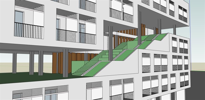 现代创意减法式体块挖空嵌入共享大台阶公寓宿舍楼(2)