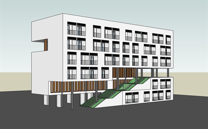 现代创意减法式体块挖空嵌入共享大台阶公寓宿舍楼(3)