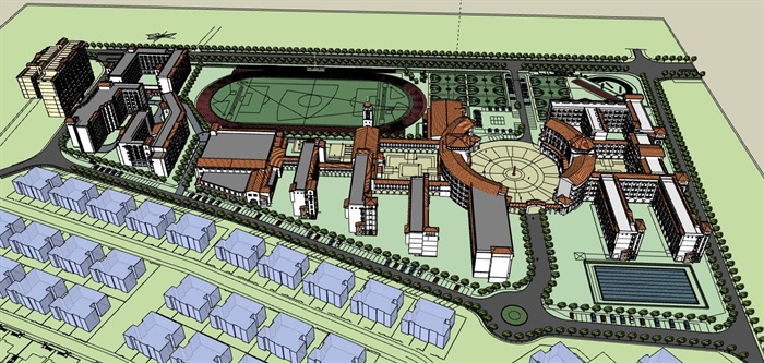 长梯形基地西班牙欧式经典风格中小学校园规划su+CAD(2)