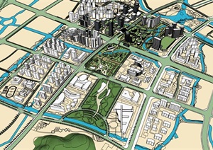 城市景观绿轴中心公园CBD商业办公综合群规划