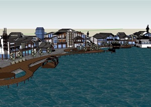 某详细完整的滨水商业建筑楼设计SU(草图大师)模型