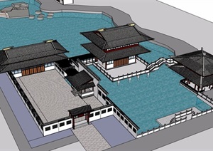 古典中式风格详细的度假区建筑设计SU(草图大师)模型
