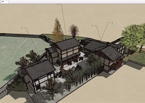 某中式风格详细的民宿住宅楼SU(草图大师)模型