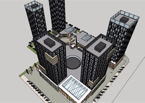 现代风格详细完整的办公商业建筑楼设计SU(草图大师)模型
