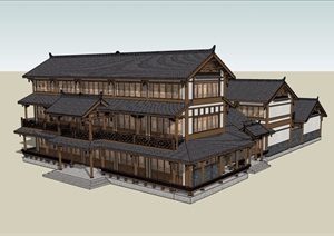 南方古建二进院建筑SU(草图大师)模型