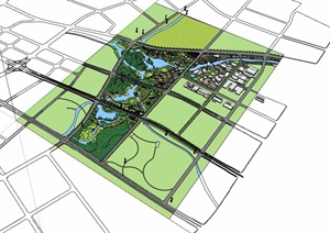 公园景观概念规划详细设计SU(草图大师)模型
