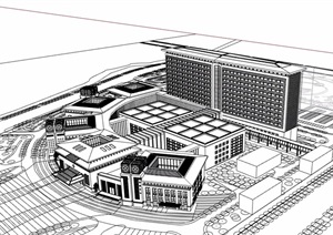 欧式风格详细的多层医院建筑楼设计SU(草图大师)模型