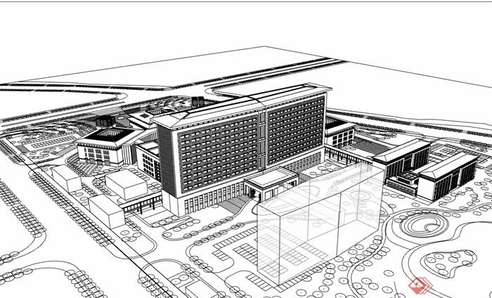 欧式风格详细的多层医院建筑楼设计su模型