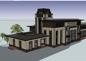 新古典风格详细的售楼部建筑设计SU(草图大师)模型
