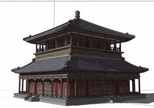 古典中式两层详细的茶楼建筑设计SU(草图大师)模型