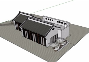 中式风格详细的单层餐饮建筑楼设计SU(草图大师)模型