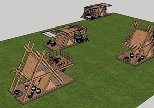 四种不同的度假小木屋建筑设计SU(草图大师)模型