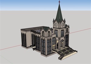 详细的完整教堂建筑楼设计SU(草图大师)模型