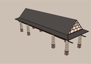 中式风格详细的长廊亭设计SU(草图大师)模型
