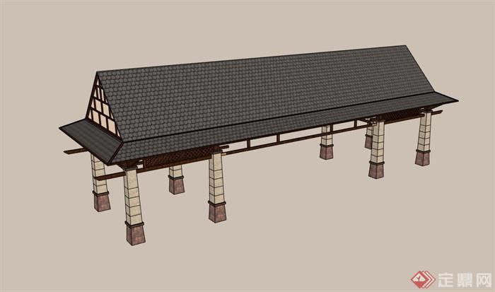 中式风格详细的长廊亭设计su模型
