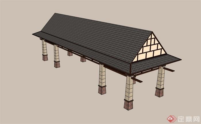 中式风格详细的长廊亭设计su模型