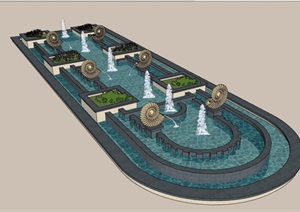 欧式园林景观雕塑喷泉水池设计SU(草图大师)模型