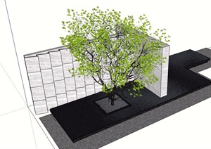 详细的景墙及种植树池设计SU(草图大师)模型