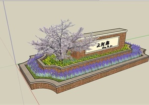 详细的景墙种植花池设计SU(草图大师)模型