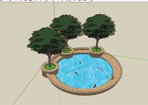 圆形详细的树池及泳池设计SU(草图大师)模型