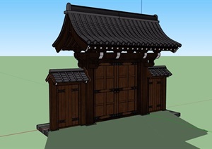 中式详细完整的庭院大门SU(草图大师)模型