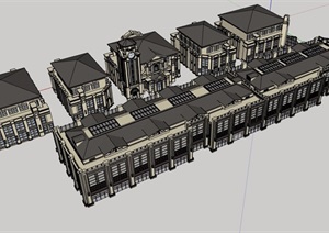 欧式风格详细的多层商业楼SU(草图大师)模型