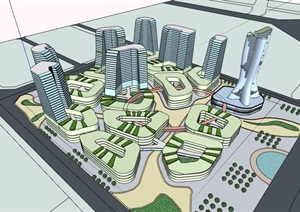 现代风格城市商业办公楼设计SU(草图大师)模型