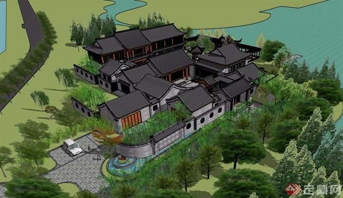中式千平豪宅别墅详细建筑设计su模型