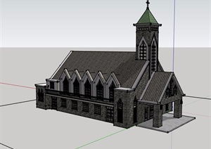 欧式风格详细完整的文化教堂建筑SU(草图大师)模型